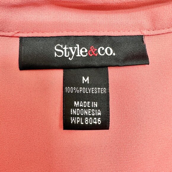 Womens Button Down Shirt Sz M Chest Pockets Long Roll Tab Sleeves by Style & Co - Picture 7 of 9